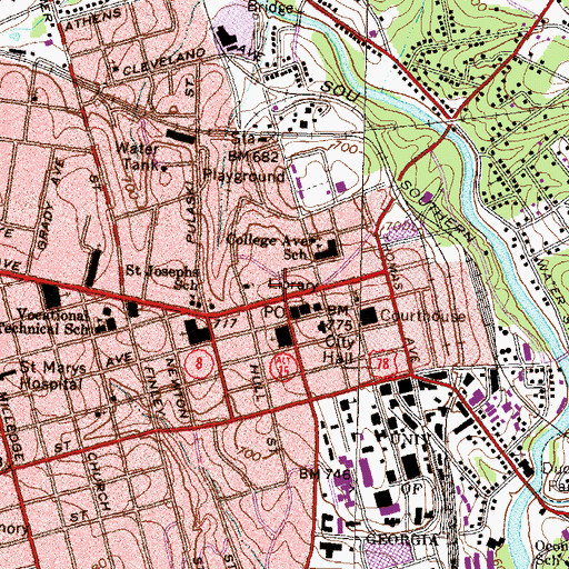 Topographic Map of Athens, GA