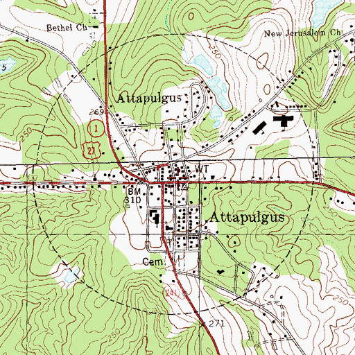 Topographic Map of Attapulgus, GA
