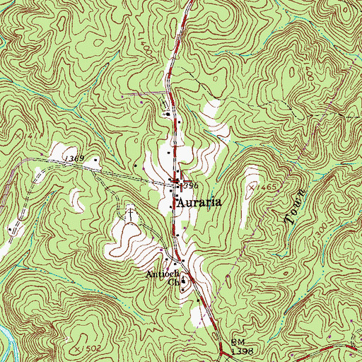 Topographic Map of Auraria, GA