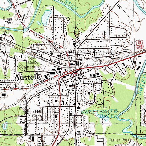 Topographic Map of Austell, GA