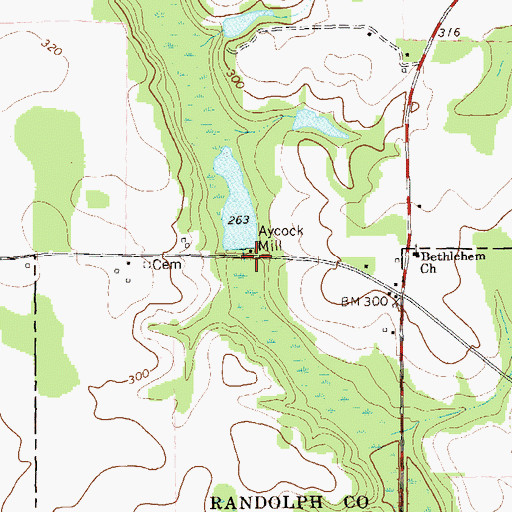 Topographic Map of Aycock Mill, GA