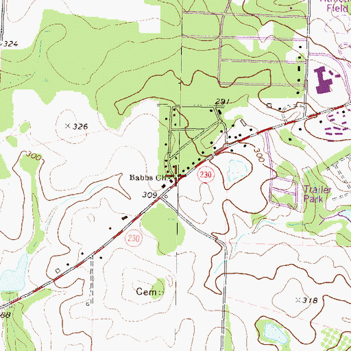 Topographic Map of Babbs Church, GA