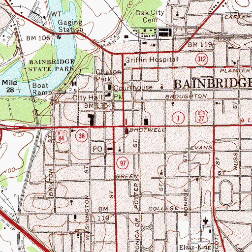 Topographic Map of Bainbridge, GA