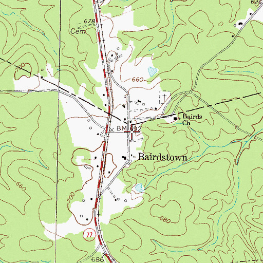 Topographic Map of Bairdstown, GA