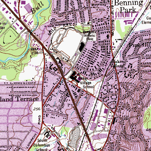 Topographic Map of Baker Village School, GA