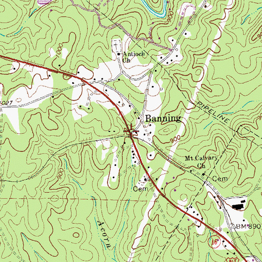 Topographic Map of Banning, GA
