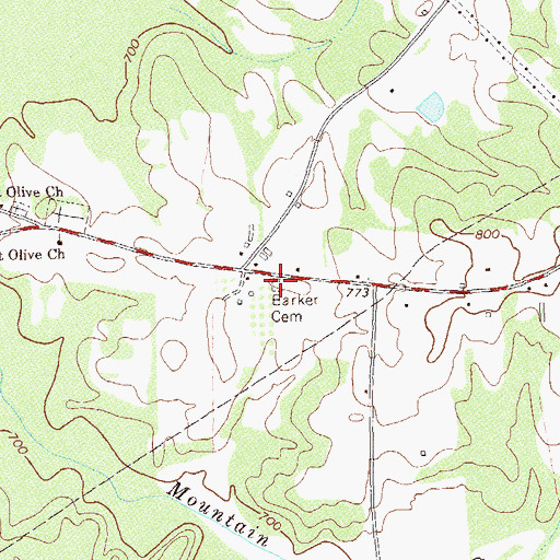 Topographic Map of Barker Cemetery, GA