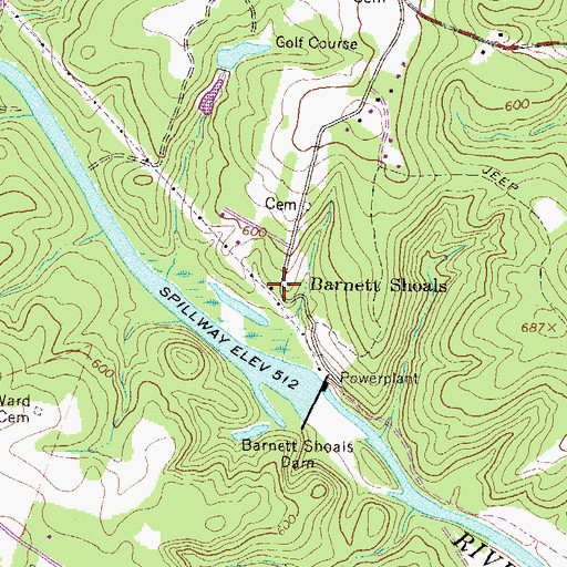 Topographic Map of Barnett Shoals, GA