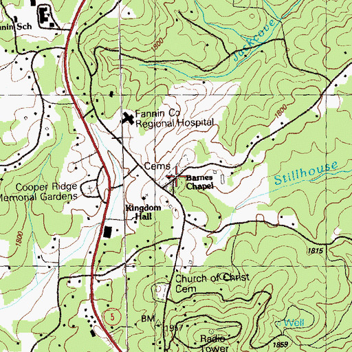 Topographic Map of Barnes Chapel, GA