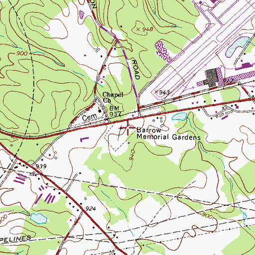 Topographic Map of Barrow Memorial Gardens, GA