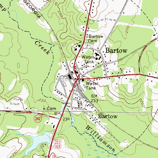 Topographic Map of Bartow, GA