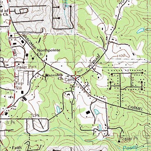 Topographic Map of Bascomb Baptist Church, GA