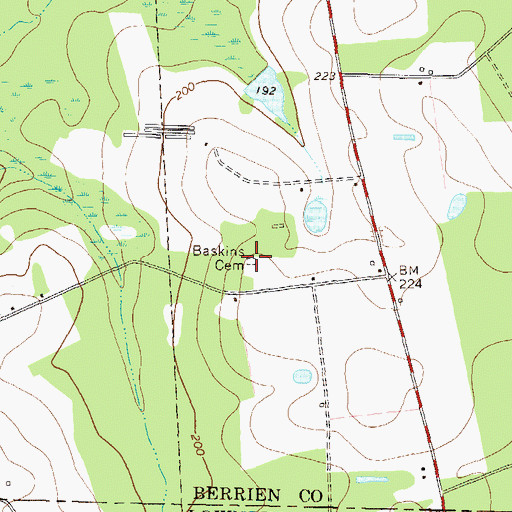 Topographic Map of Baskins Cemetery, GA