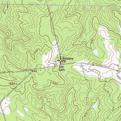 Topographic Map of Battery Church, GA
