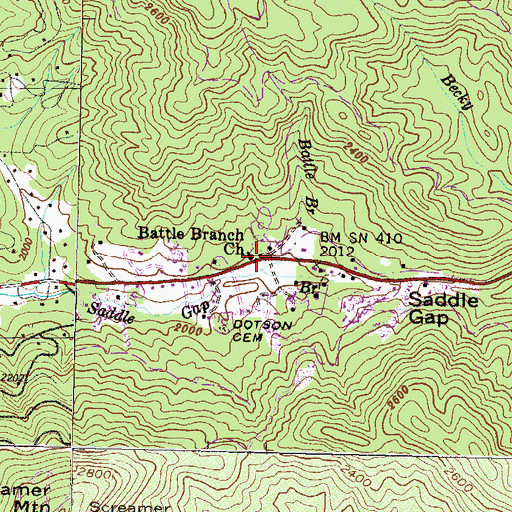 Topographic Map of Battle Branch Church, GA