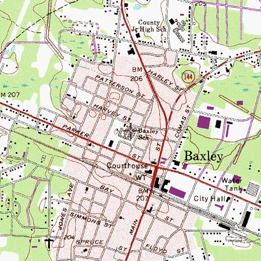 Topographic Map of Baxley School, GA