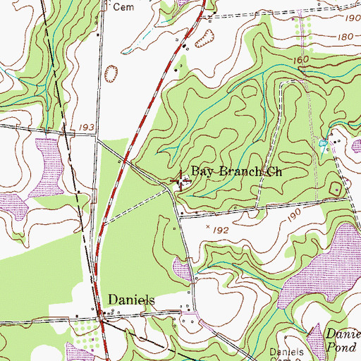 Topographic Map of Bay Branch Primitive Baptist Church, GA