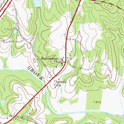 Topographic Map of Beaverdam Church, GA