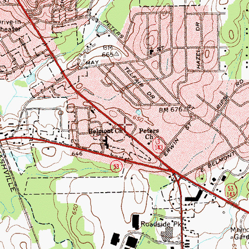 Topographic Map of Belmont Church, GA