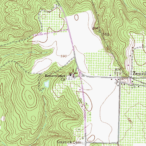 Topographic Map of Benevolence Church, GA