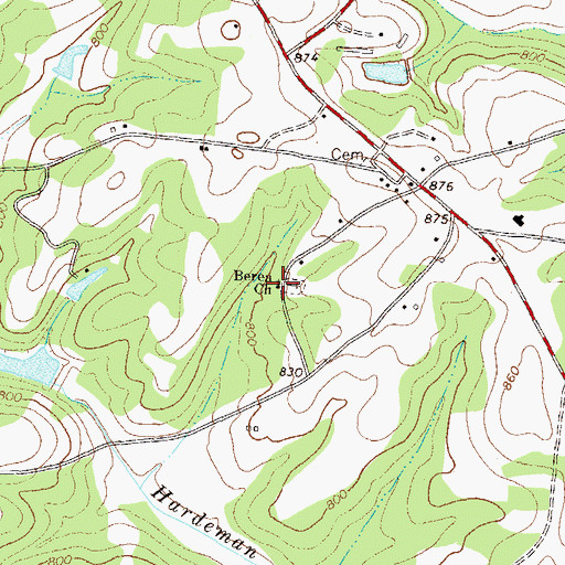 Topographic Map of Berea Church, GA