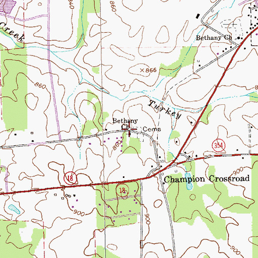 Topographic Map of Bethany Church, GA