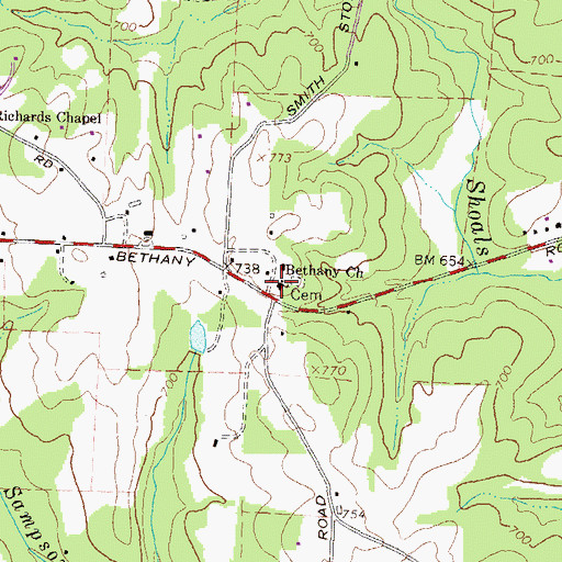 Topographic Map of Bethany Church, GA