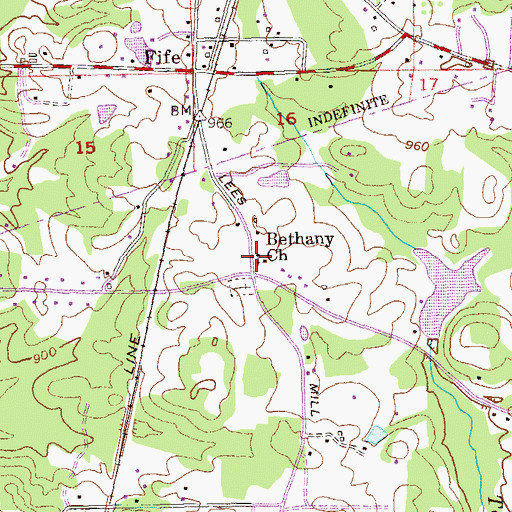 Topographic Map of Bethany Church, GA