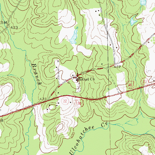 Topographic Map of Bethel Church, GA