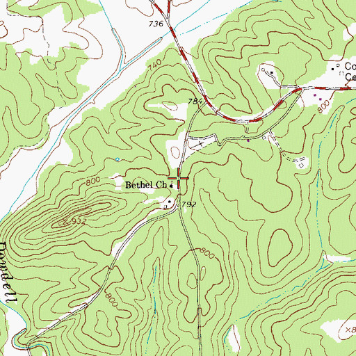 Topographic Map of Bethel Church, GA