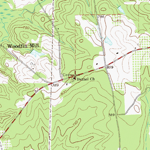 Topographic Map of Bethel Church, GA
