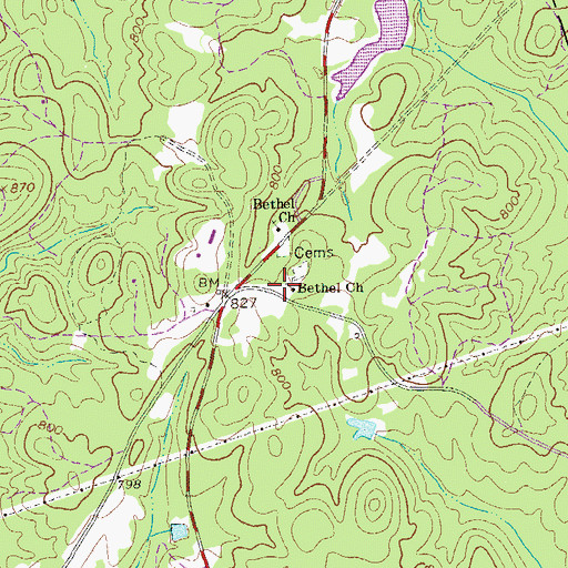 Topographic Map of Bethel Church, GA