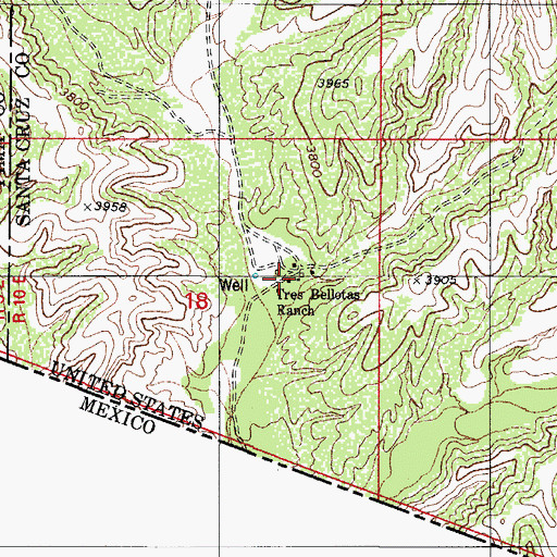 Topographic Map of Tres Bellotas Ranch, AZ