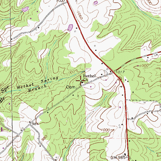 Topographic Map of Bethel Baptist Church, GA