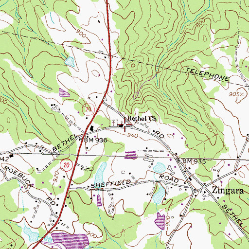 Topographic Map of Bethel Church, GA