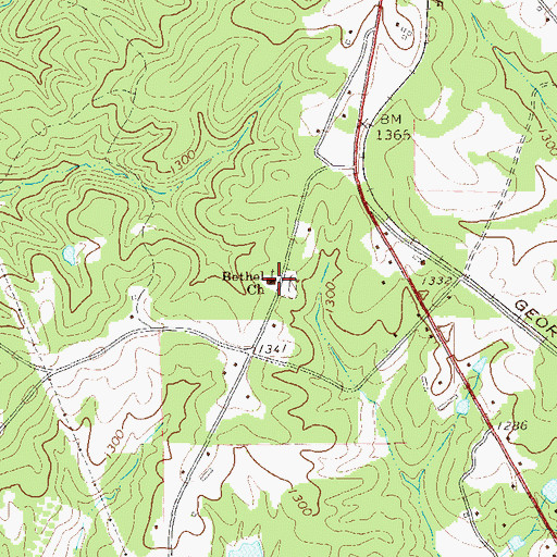 Topographic Map of Bethel Church, GA