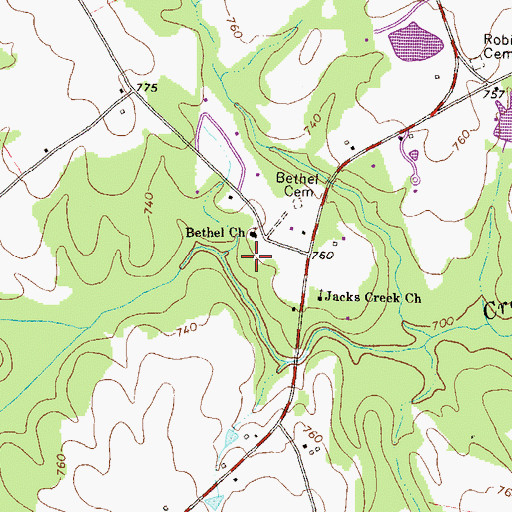 Topographic Map of Bethel Church, GA