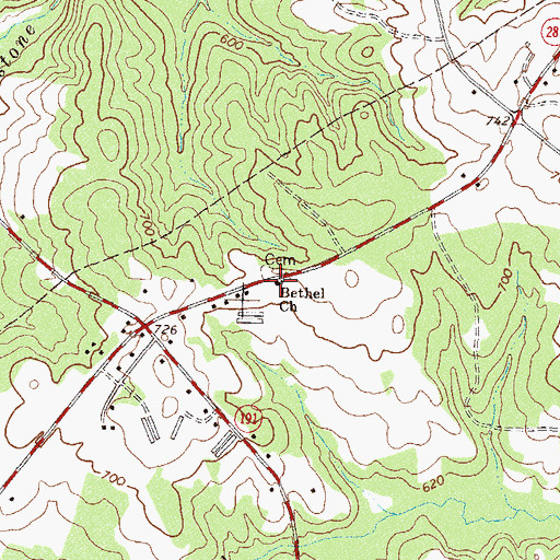 Topographic Map of Bethel Church, GA