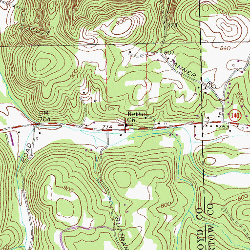 Topographic Map of Bethel Church, GA