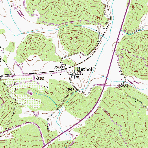 Topographic Map of Bethel Church, GA