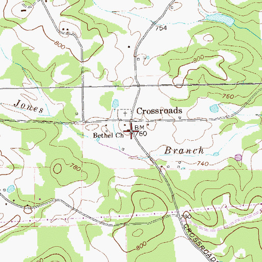 Topographic Map of Bethel Church, GA