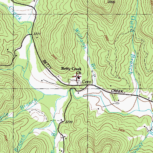 Topographic Map of Betty Creek Church, GA