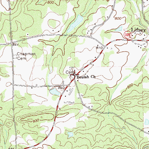 Topographic Map of Beulah Church, GA