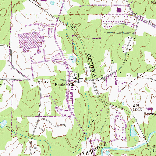 Topographic Map of Beulah Church, GA