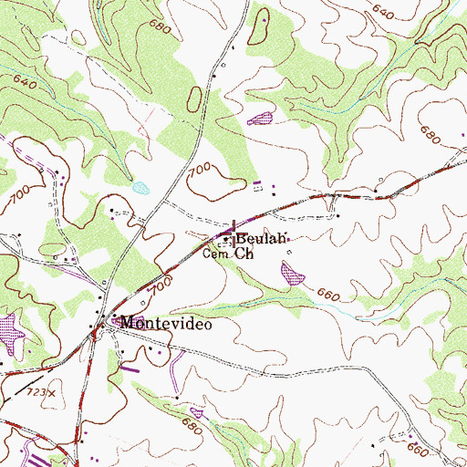 Topographic Map of Beulah Church, GA