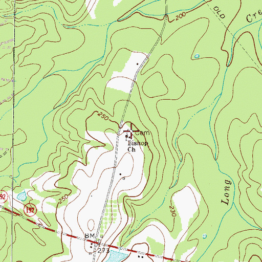 Topographic Map of Bishop Church, GA
