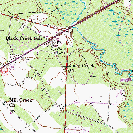 Topographic Map of Black Creek Church, GA
