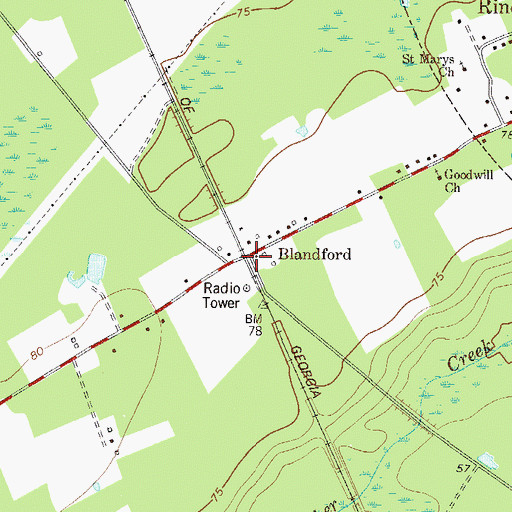Topographic Map of Blandford, GA