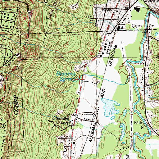 Topographic Map of Blowing Spring, GA