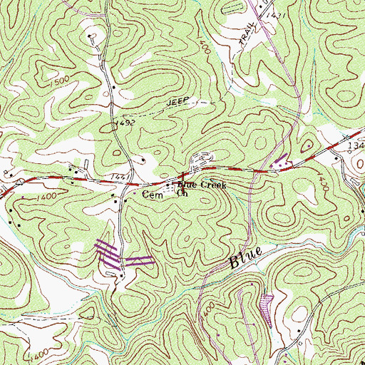 Topographic Map of Blue Creek Church, GA